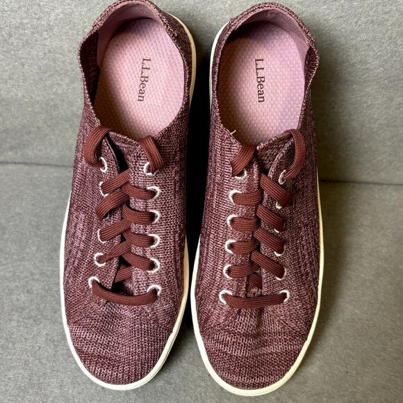 LL Bean Eco Bay Knit Stretch Lace Up Plum Purple Women's 7 Washable Sneakers EUC - Picture 2 of 7